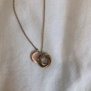 Dainty Gold Necklace with Moon and Rings Charms